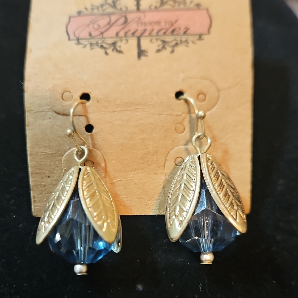Plunder Gold and Blue Leaf Earrings